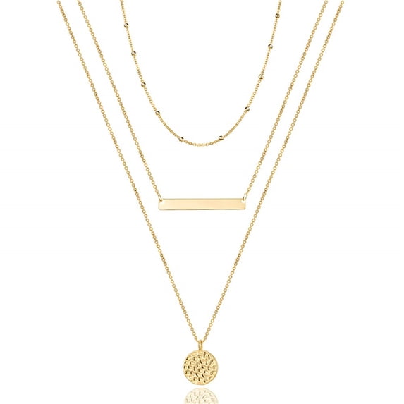 Turandoss Delicate Layering Choker Bar Y-Necklaces Set for Women 14K Gold Plated Hammered Disc Pendant Adjustable Choker Trendy Personalized Jewelry Birthday Gifts for Her Girls