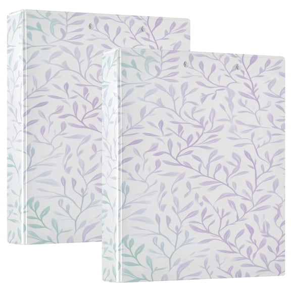 Delicate Leaf Patterns 12.4x10.6in PVC Round Ring Binder, D-Ring 3-Hole, Metal Clip, 200 Sheets