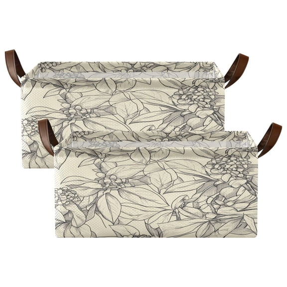 Delicate Leaves Shelf Baskets Set of 2 Foldable Metal Frame Open Storage Bins 16.9x11.4x7.7in Large Capacity