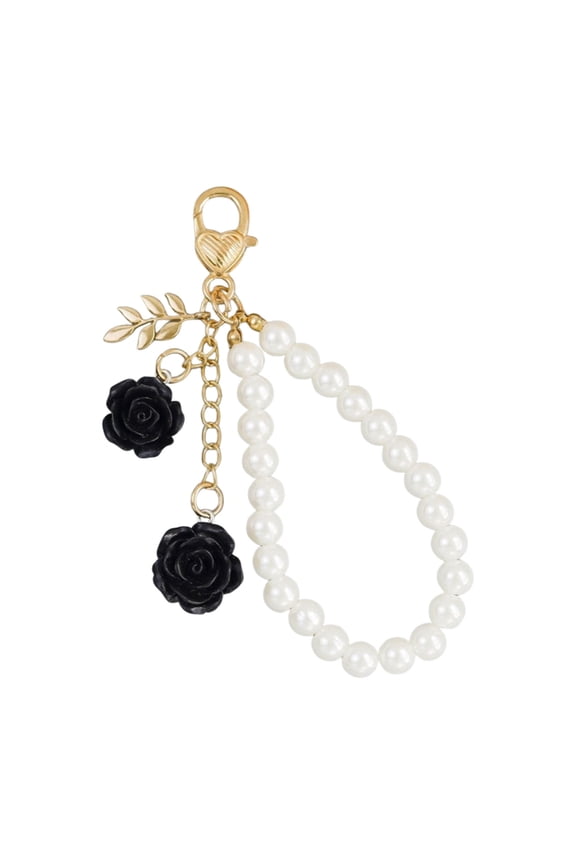 Delicate Lightweight Resin Rose Keyring with Pearls Chain Rustproof Holder Stylish Bag Accessories for Everyday Use
