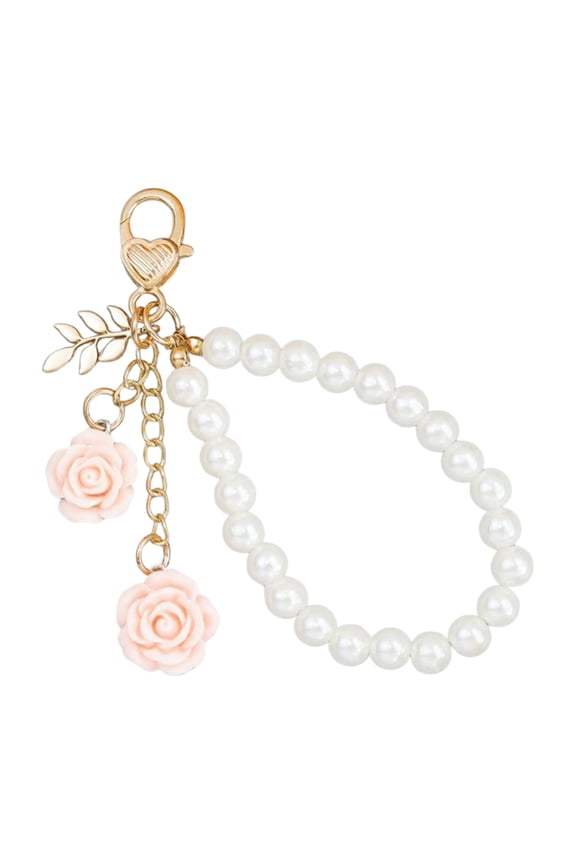 Delicate Lightweight Resin Rose Keyring with Pearls Chain Rustproof Key Holder Stylish Bag Accessories for Everyday Use