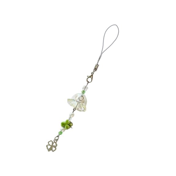 Delicate Luck Clovers Phone Charm Lightweight Clear Aeolian Bells Phone Lanyard with Luck Clovers for Mobiles and Keys