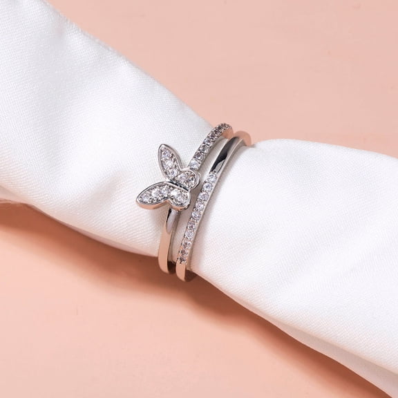 Women's Adjustable Butterfly Ring with Delicate Zircon Inlay Copper Electroplated European Ring Elegant Fashion Jewelry Gift for Her