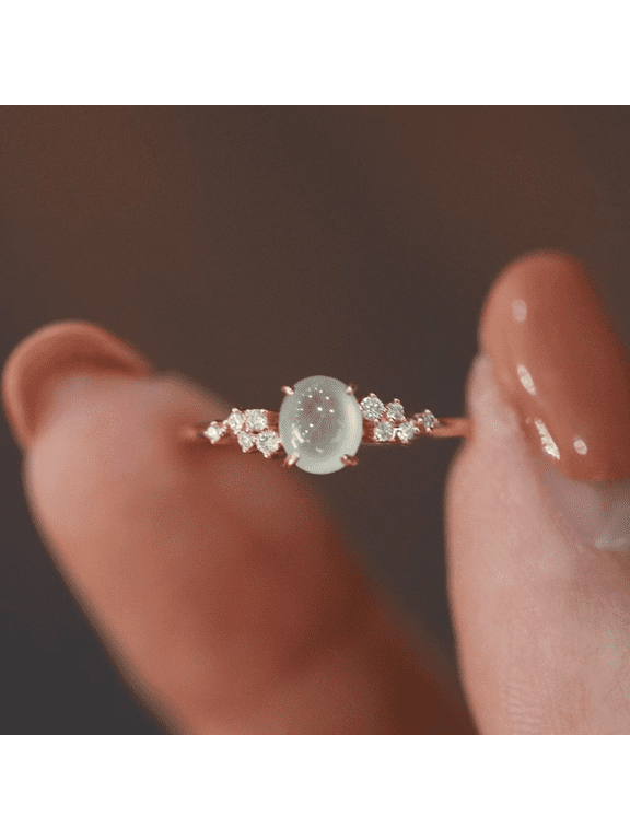 Delicate Moonstone Gemstone Ring Dainty Birthstone Ring 14k Gold Thin Tiny Ring