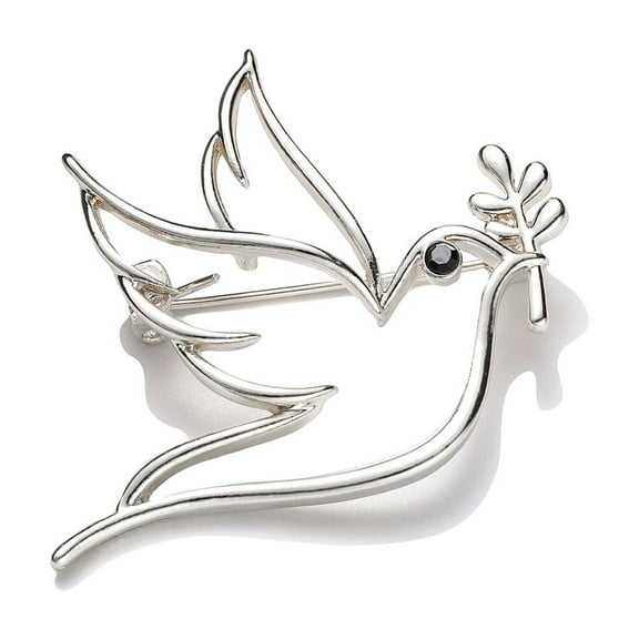 Delicate Peace Symbol Brooch With Leaf Pattern Lightweight Versatile Fashion Vintage Alloy Doves Pin Jewelry