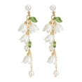 thumbnail image 1 of Delicate Pearl Leaf Pendant Earring Necklace Bell Orchids Fringe Clavicle Chain Party Dangle Earring Bohemiean Jewelry, 1 of 12