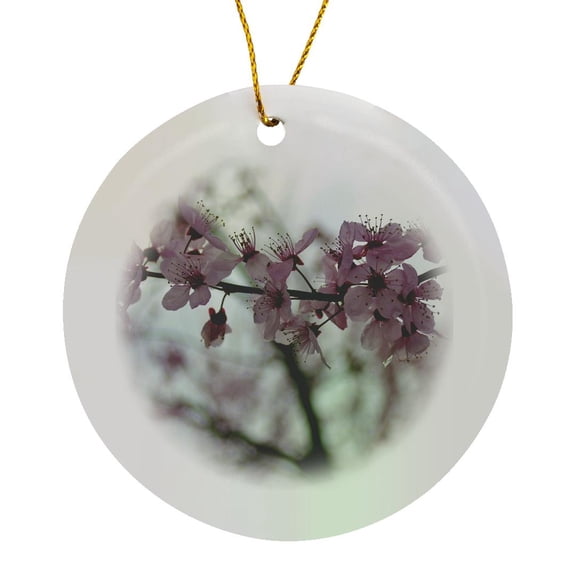 3drose, Delicate Pink Cherry Blossom Flowers- Spring Photography, Circle Porcelain Ornament