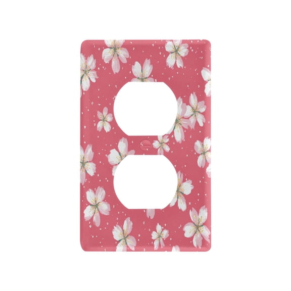 Delicate Pink Cherry Pattern Decorative Wall Plate, Flame Retardant PC Plastic Light Switch & Outlet Cover with Mounting Screws Fits Duplex Outlets