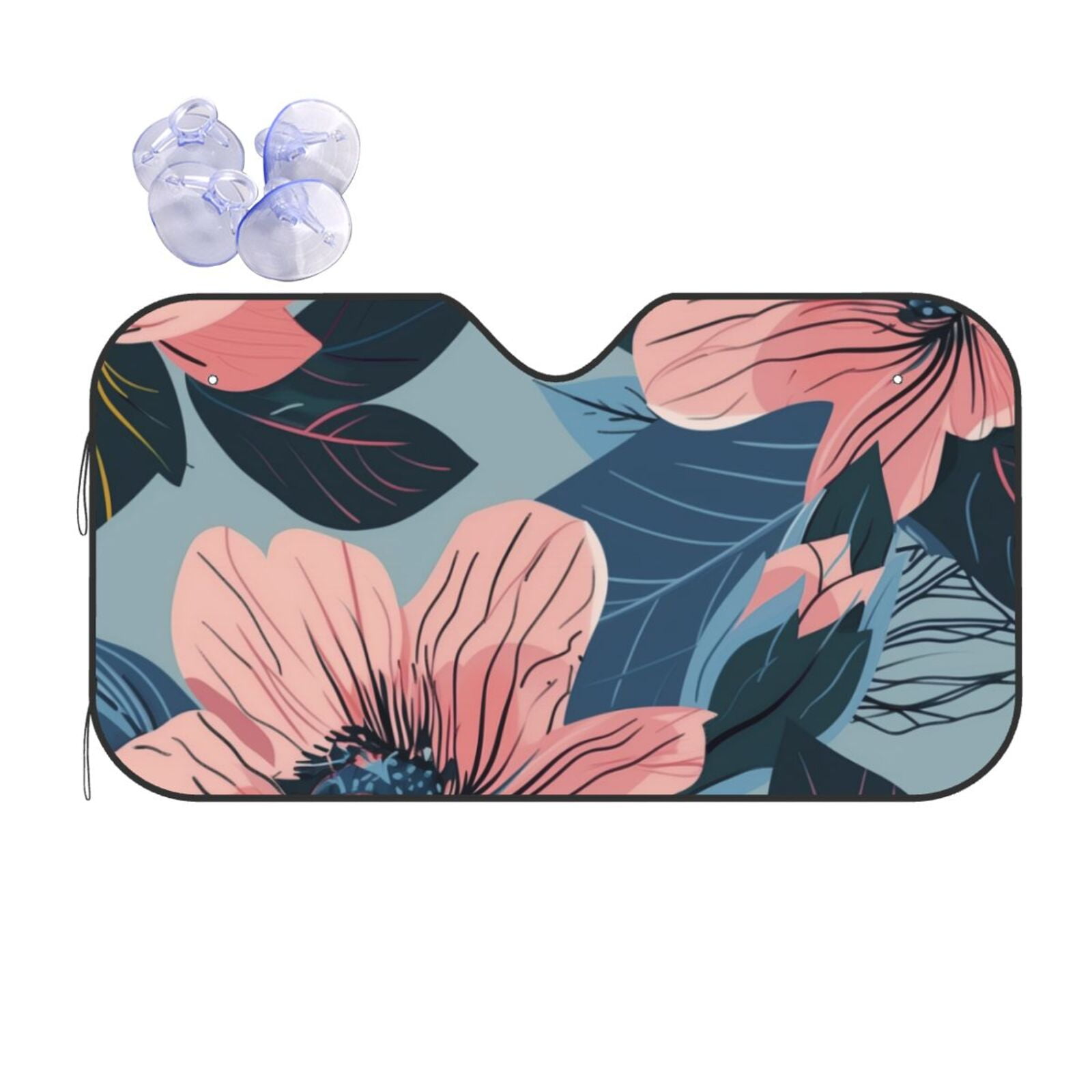 Delicate Pink Floral on Light Blue Background The front windshield