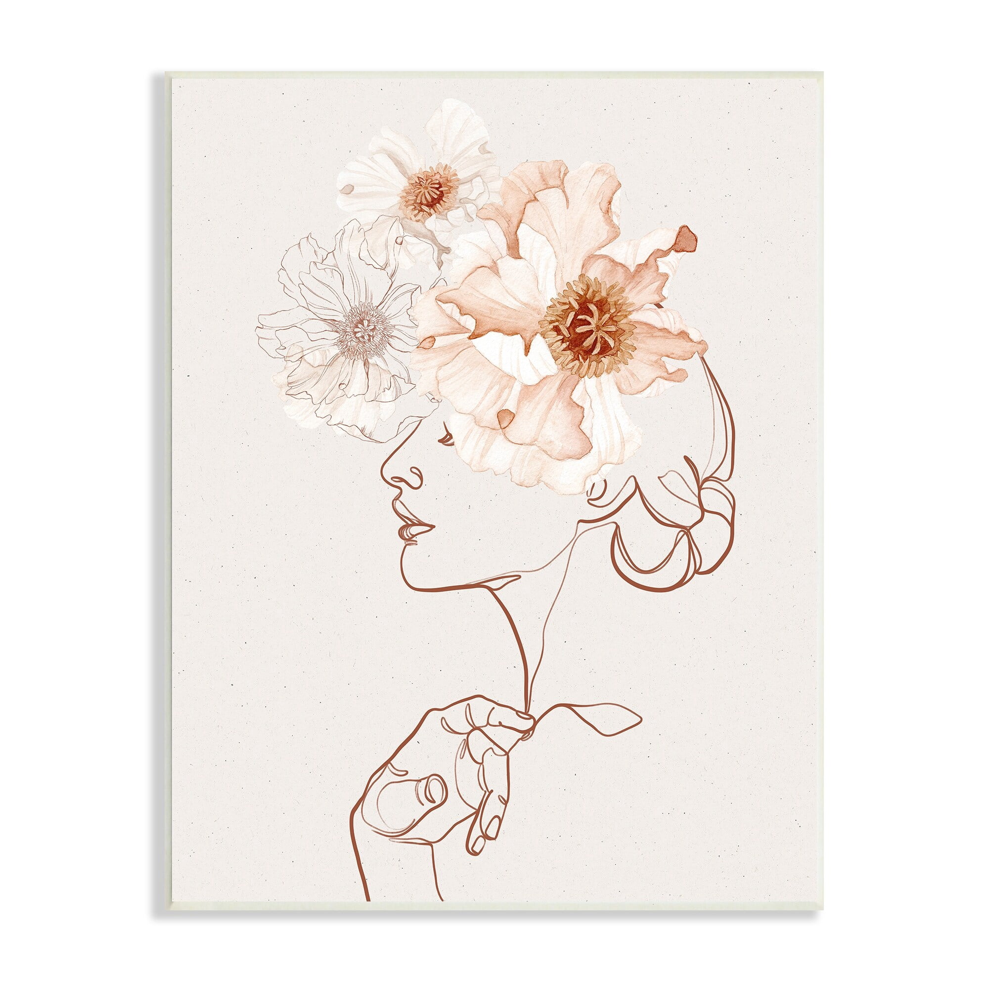 Delicate Pink Flower Blossoms Woman Line Drawing Botanical & Floral Graphic Art Unframed Art Print Wall Art