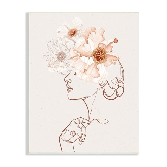 Delicate Pink Flower Blossoms Woman Line Drawing Botanical & Floral Graphic Art Unframed Art Print Wall Art