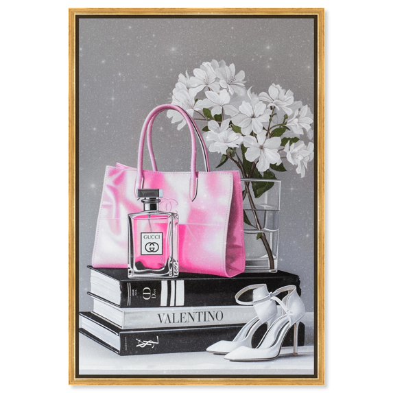 Delicate Pink Purse and Books II Canvas Fashion Prints by Art Remedy, Gold Frame, 20" x 30"