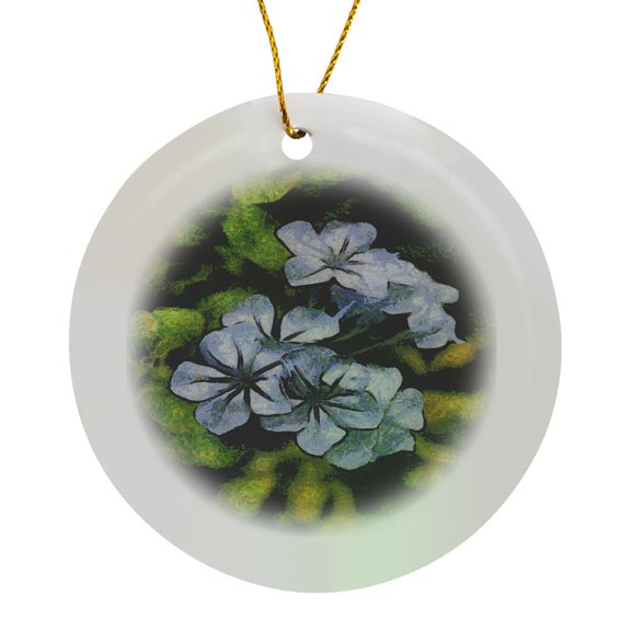 3drose, Delicate Plumbago Painted in Van Goch Style, Circle Porcelain Ornament