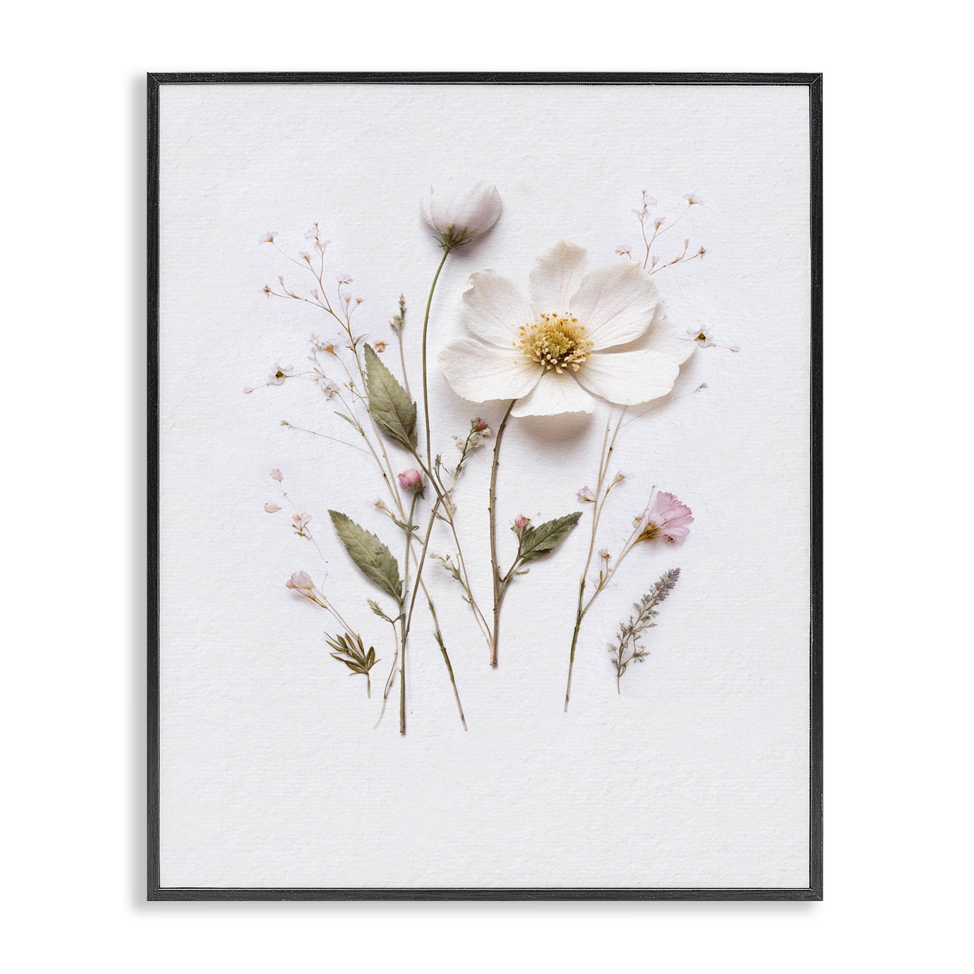 Delicate Pressed Flower Sprigs Black Framed Giclee Art, design by Lettered and Lined