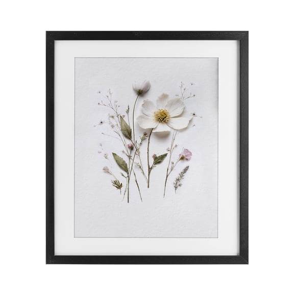 Delicate Pressed Flower Sprigs Black Framed Print Under Glass, design by Lettered and Lined