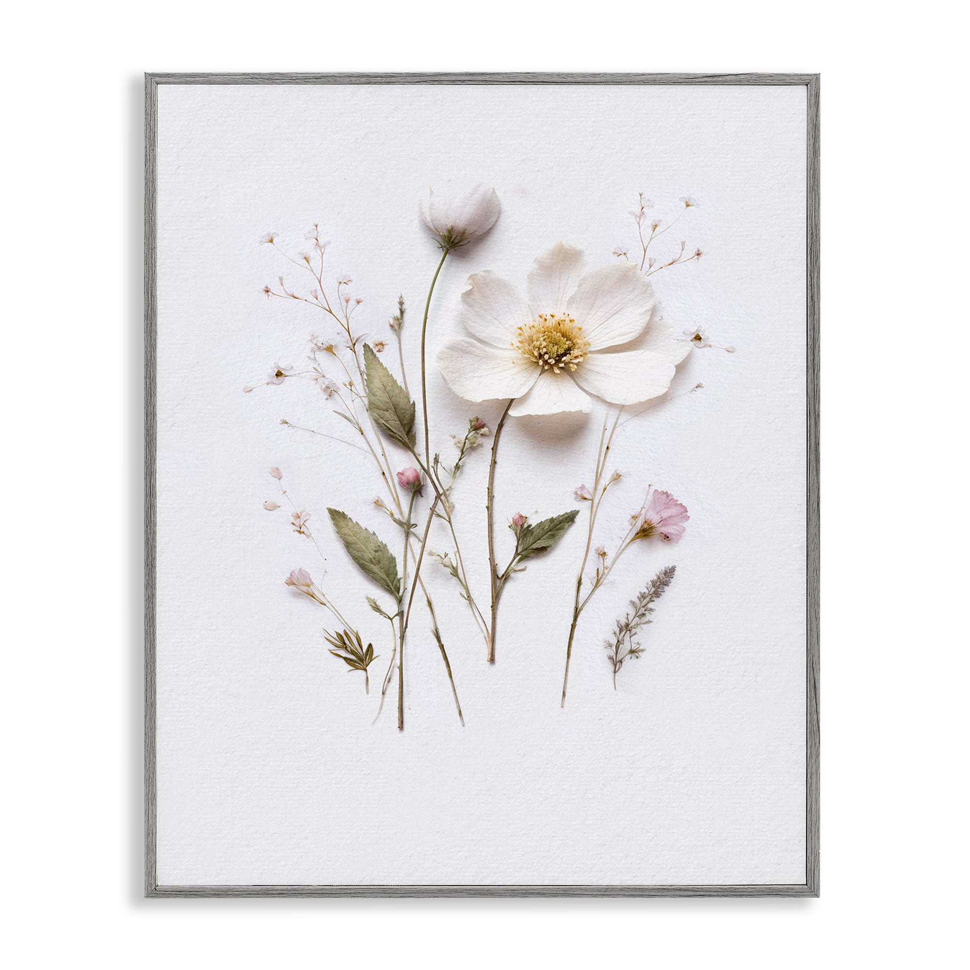 Delicate Pressed Flower Sprigs Gray Framed Giclee Art, design by Lettered and Lined