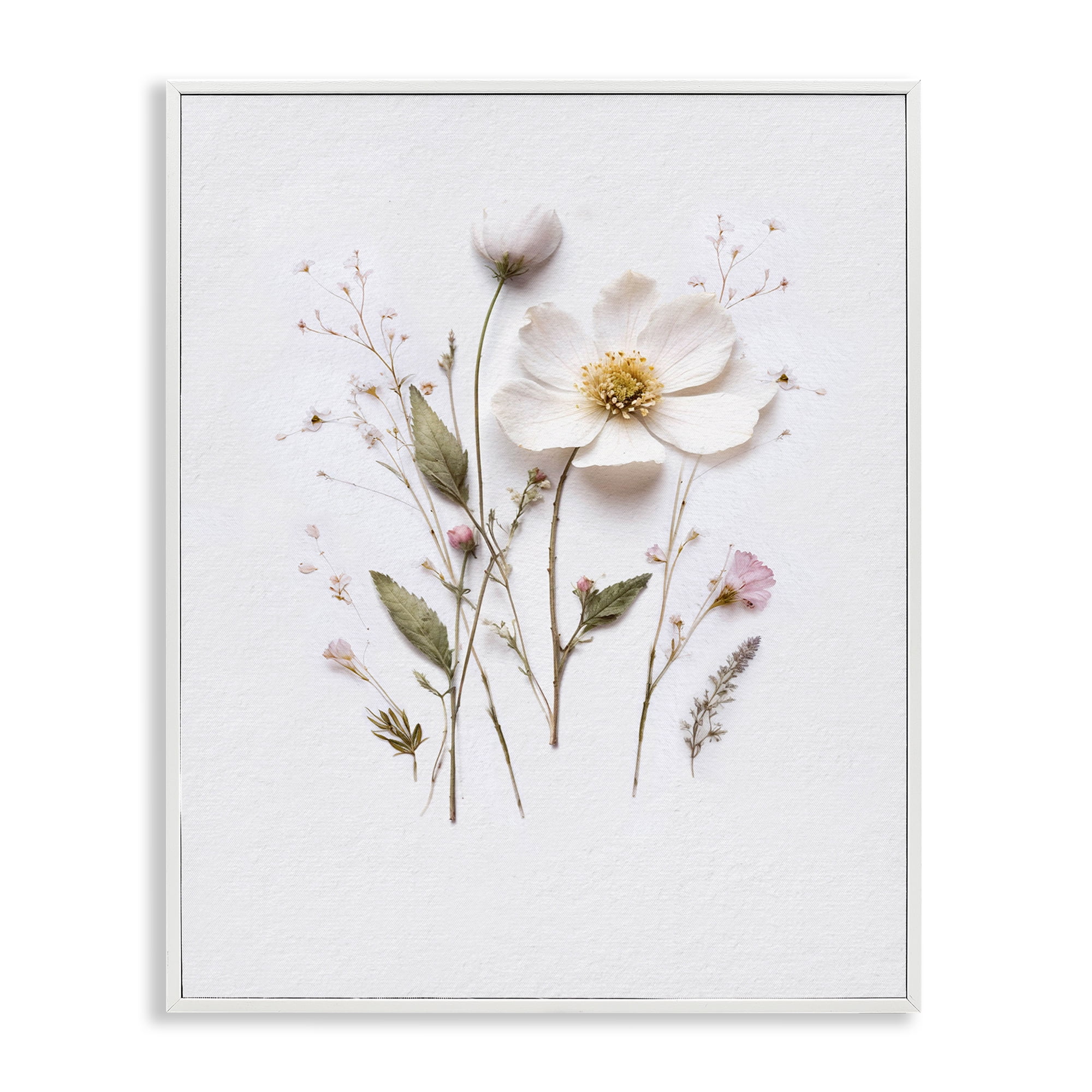 Delicate Pressed Flower Sprigs White Framed Giclee Art, design by Lettered and Lined