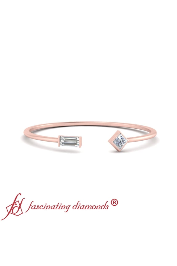 Delicate Princess Cut And Baguette Diamond Thin Stacking Wedding Band 0.10 Ctw