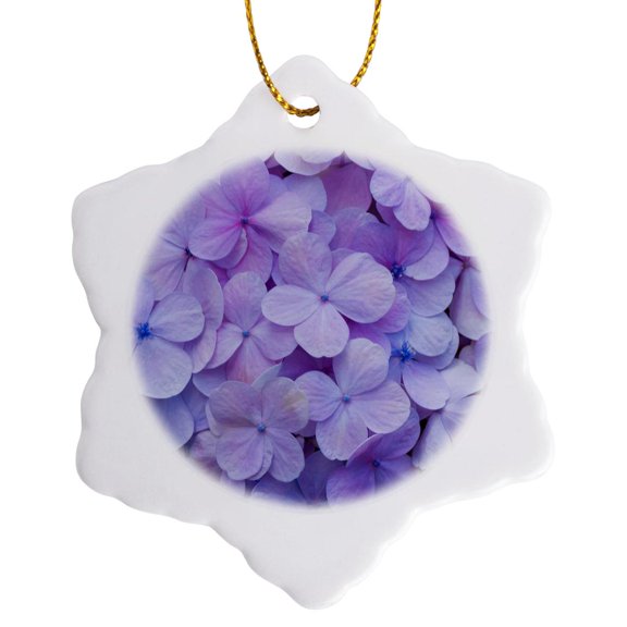 3drose, Delicate Purple Hydrangea Blooms, 3 inch Snowflake Porcelain Ornament