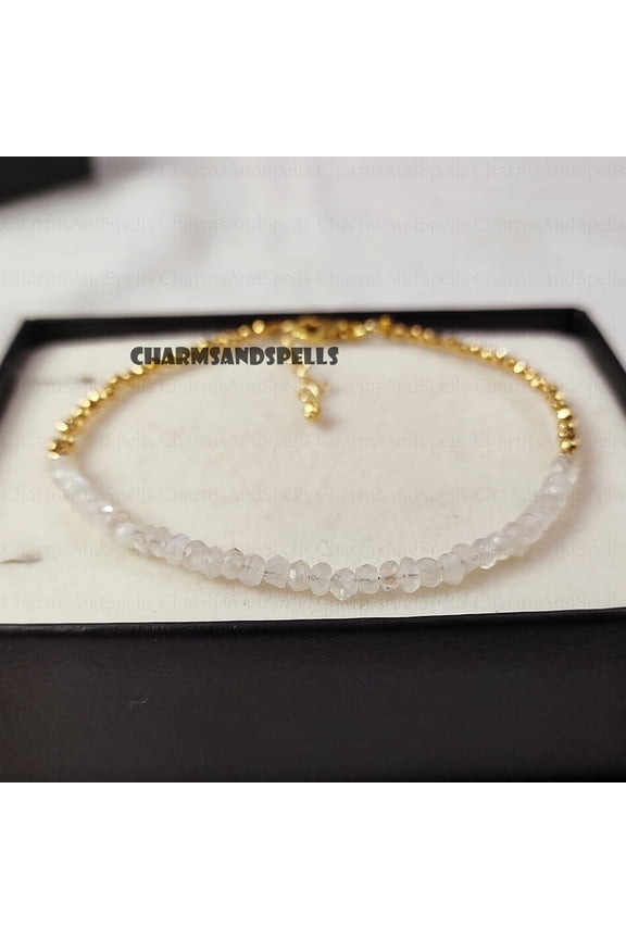 Delicate Rainbow Moonstone Minimalist Bracelet - Natural Stone Dainty Bracelet - Healing Crystal Spiritual Protection June Birthstone Gift