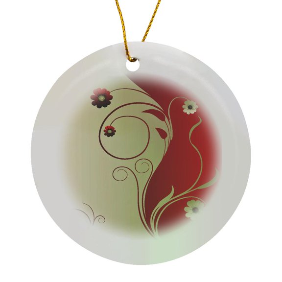 3drose, Delicate Red, and Cream Flowers and Flourishes, Circle Porcelain Ornament