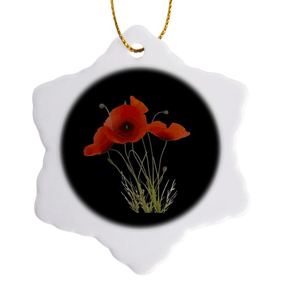 3drose, Delicate Red Poppies Wildflower Floral Bouquet, 3 inch Snowflake Porcelain Ornament