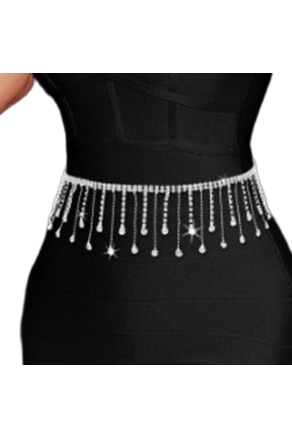 Fashion Enthusiasts Waist Belt Thin Metal Waist Chain with Rhinestone Fringe Decorative Women Dress Skirt Waist Belt