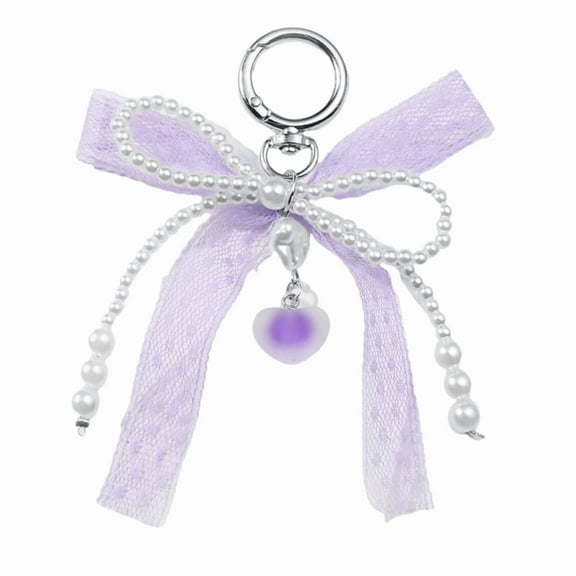 Delicate Ribbon and Beaded Bowknot Keyring Fashionable Bows Bag Pendant Unique Keychain Jewelry Gift For Everyday Use