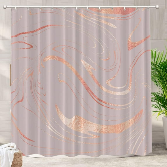 Delicate Rose Marble Decor Shower Curtain Rose Gold Imitation Polyester Fiber Plastic Rings QuickDrying Waterproof for Bathtubs/Bathroom of Luxury and Glamour (72"x72)
