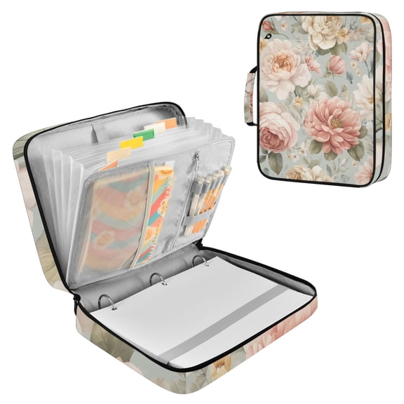 Delicate Roses with Peonies Spring Accordion File Organizer Expanding File Folder 3-Ring Binder Bag 500 Sheets A4 Size