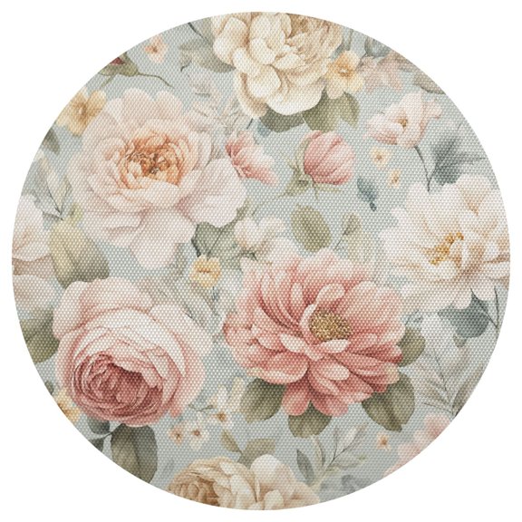 Delicate Roses with Peonies Spring PVC Round Grid Placemat Table Mat 1 Pc 15.4" x 15.4"