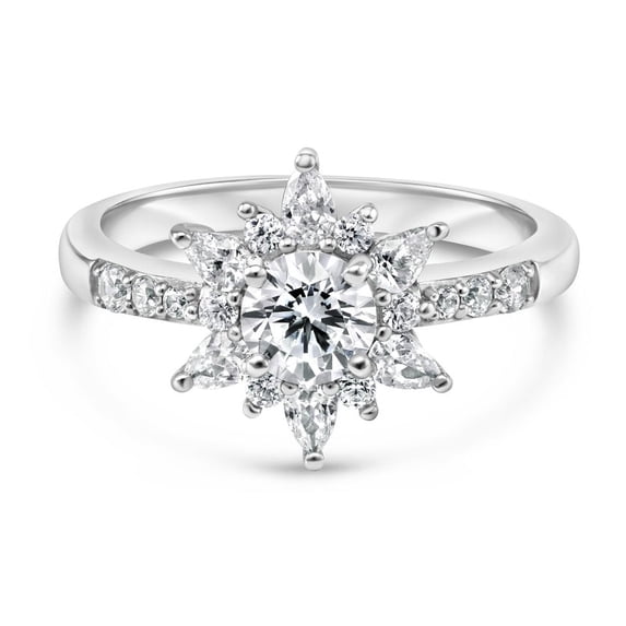 Delicate Round Cluster Diamond Ring Set Moissanite/CZ Plated White Gold Engagement Ring Valentine's Perfect Gift