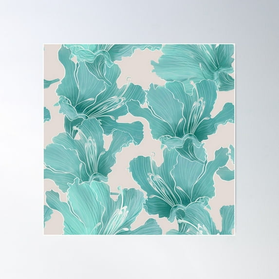 Delicate Seamless Pattern With Beautiful Scenic Rhododendron Flowers, With Beautiful Curly Petals. Poster Wall Art, Modern Wall Decor For Living Room Bedroom, 30x30 UNFRAMED