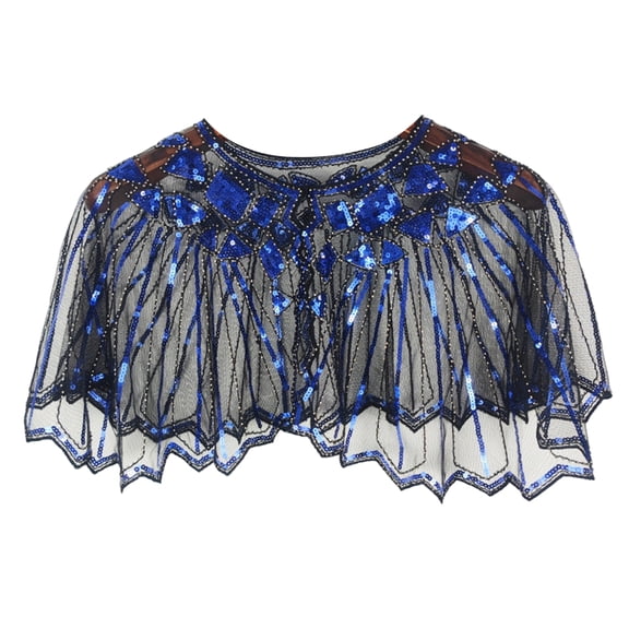 Delicate Sequins Adorned Capelet Shoulder Wrap Breathable Mesh Fabric Scarf Shawl With Intricated Beadwork Design
