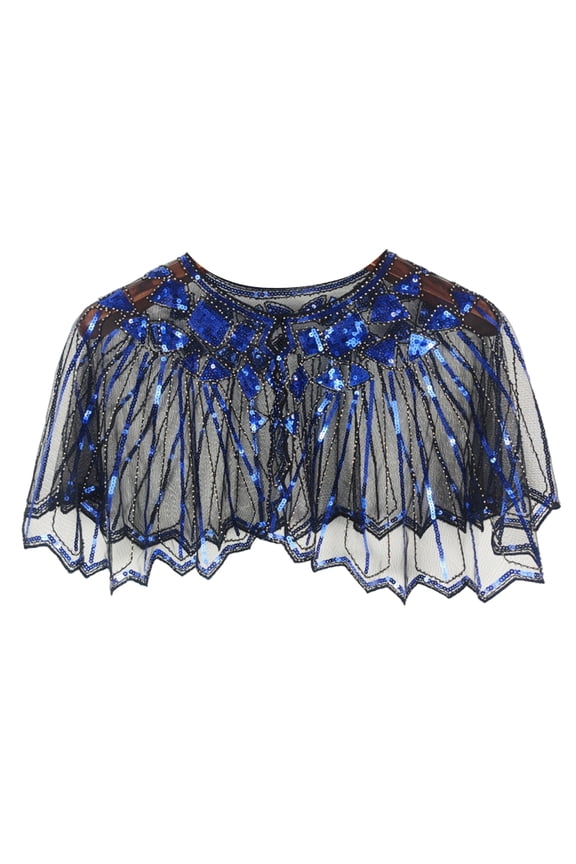 Delicate Sequins Adorned Capelet Shoulder Wrap Breathable Mesh Fabric Scarf Shawl With Intricated Beadwork Design