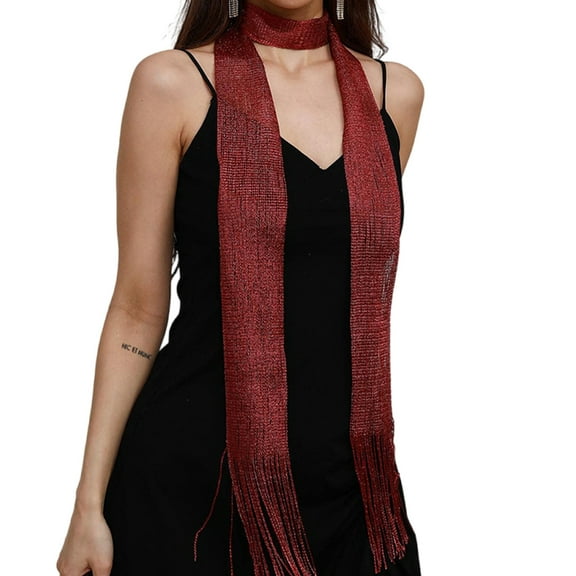 Delicate Sheer Scarf for Female Masquerades Lightweight Collar Wedding Party Decorative Scarf with Shinning Tassels