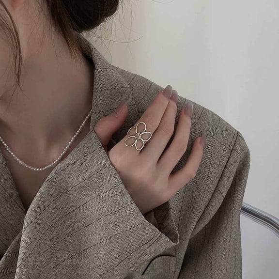 Delicate Silver Daisy Adjustable Ring Petite Floral Index Finger