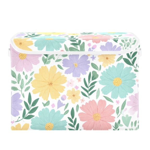 Delicate Soft Hue Flowers Leaves Foldable Storage Bins with Lids Handles Collapsible Storage Containers Tote Boxes 16.5 x 12.6 x 11.8 inches