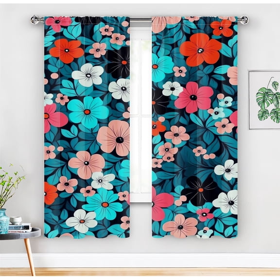 Delicate Soft Pink, White, and Blue Floral Print Blackout Curtains – Elegant and Fresh Décor for Living Room and Bedroom,A