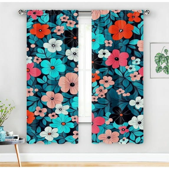 Delicate Soft Pink, White, and Blue Floral Print Blackout Curtains – Elegant and Fresh Décor for Living Room and Bedroom,A