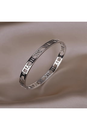 [Delicate Stainless Steel Roman Bangle] A Delicate Stainless Steel Bracelet With Roman Numerals, Hollow Design Bangle, Suitable For Parties And Daily Wear, Perfect For Gifting, Birthday Jewelry