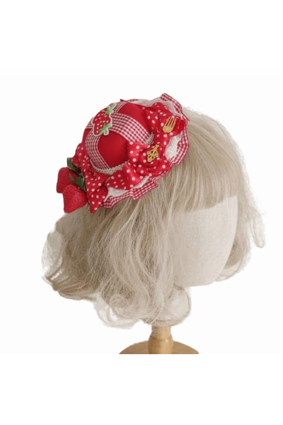 Delicate Strawberry Flat Hat for Sweet Girls Banquet Party Hairpin Cute Top Hat