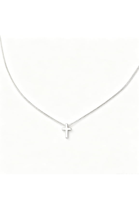 Delicate Tiny Plain Cross Necklace Women’s Minimalist Small Solid Cross Necklace, Sterling Silver Chain Delicate Christian Faith Layering Jewelry