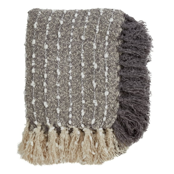 Delicate Tiny Stitched Pom Pom Tassel Trim Cozy Throw Blanket - 50" W x 60" L