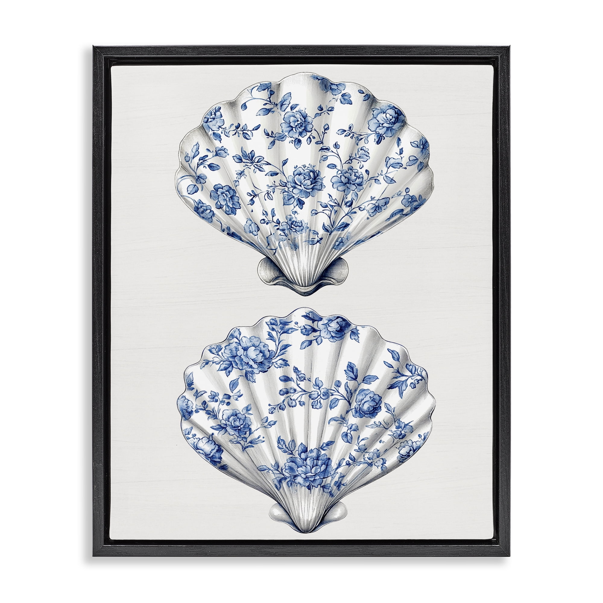 Delicate Toile Seashells Black Framed Floater Canvas Wall Art, design by Lettered and Lined