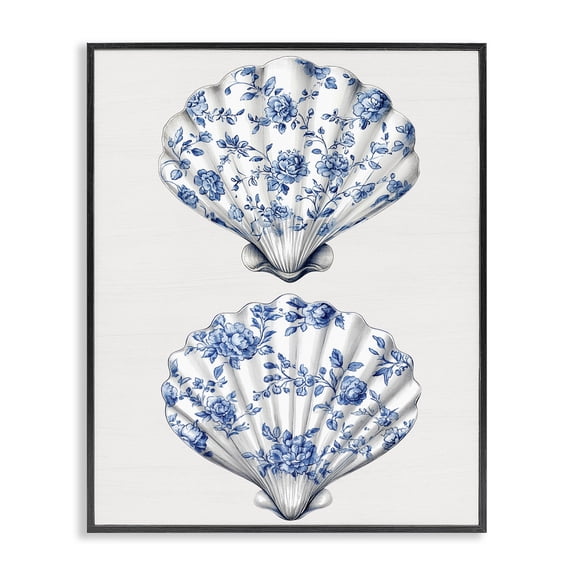 Delicate Toile Seashells Black Framed Giclee Art, design by Lettered and Lined