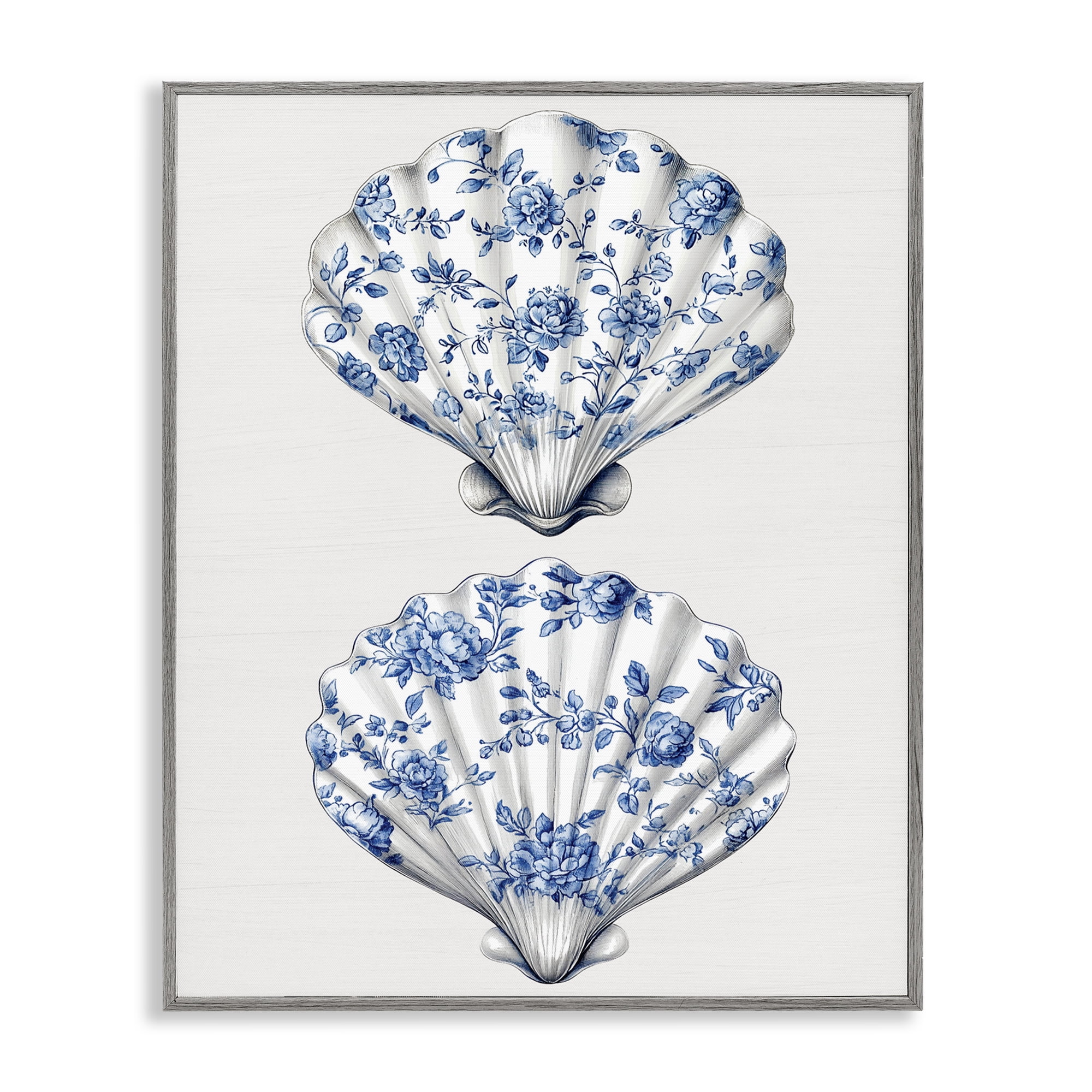 Delicate Toile Seashells Gray Framed Giclee Art, design by Lettered and Lined