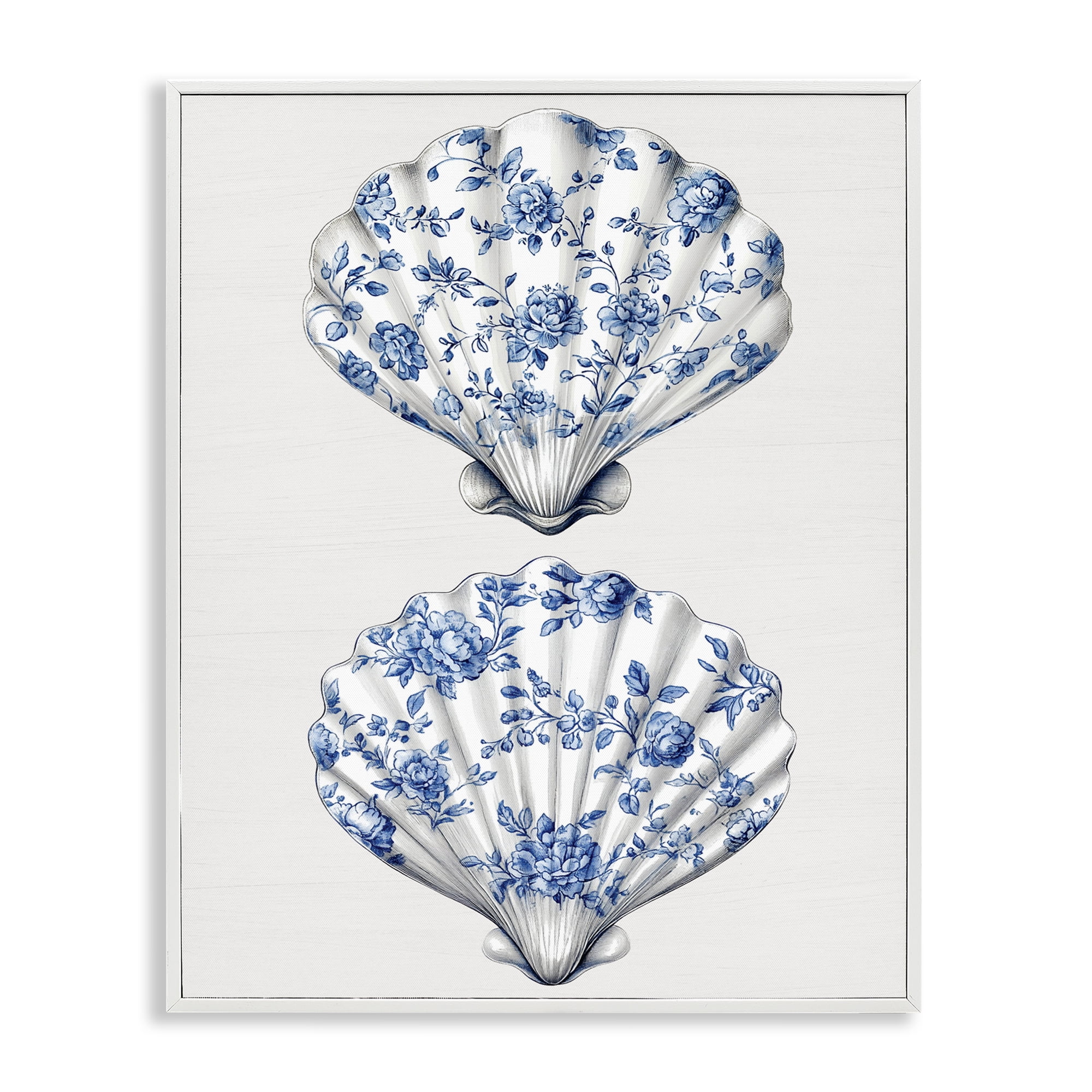 Delicate Toile Seashells White Framed Giclee Art, design by Lettered and Lined