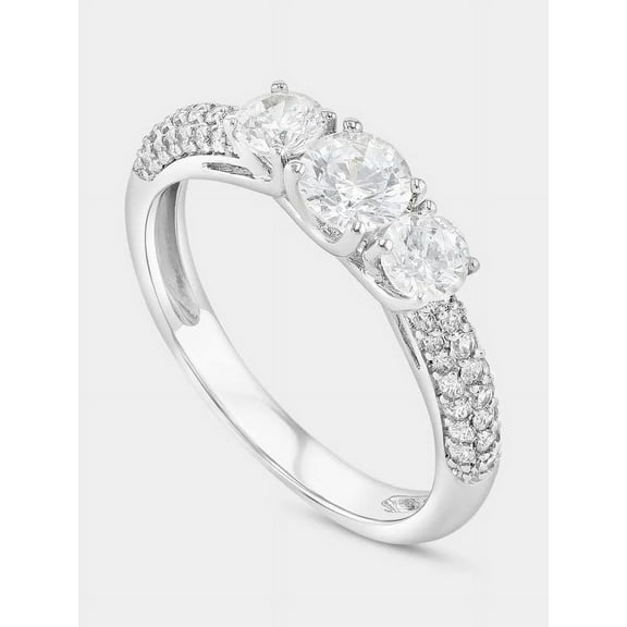 Delicate Trilogy Pavé Ring 14K Plated White/Yellow/Rose Gold Ring 3 Stone Perfect Valentine's Round Cut Ring for Love