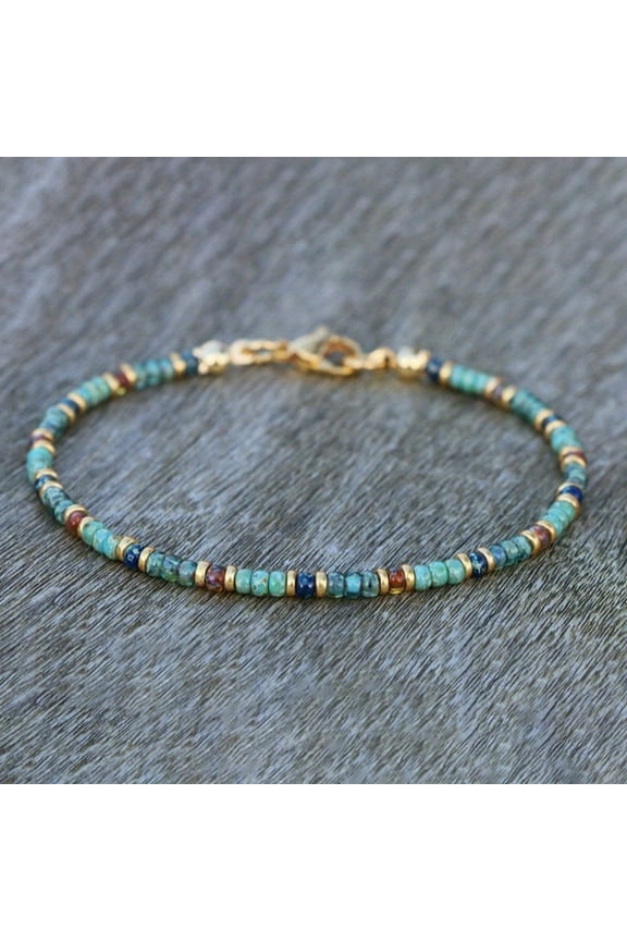 Delicate Turquoise Metal Beaded Anklet Boho Style Women'S Surf Anklet,Black